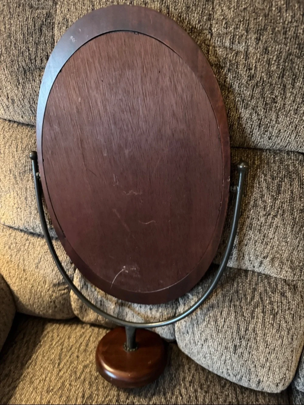 Vintage Mahogany Wood Finish Oval pedestal Vanity Mirror